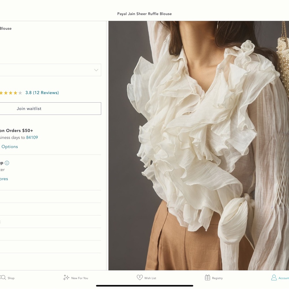 Anthropologie White Ruffle Blouse